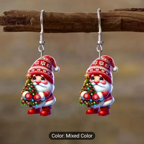 Christmas earrings Santa trees dangle acrylic new e70 - Picture 1 of 3